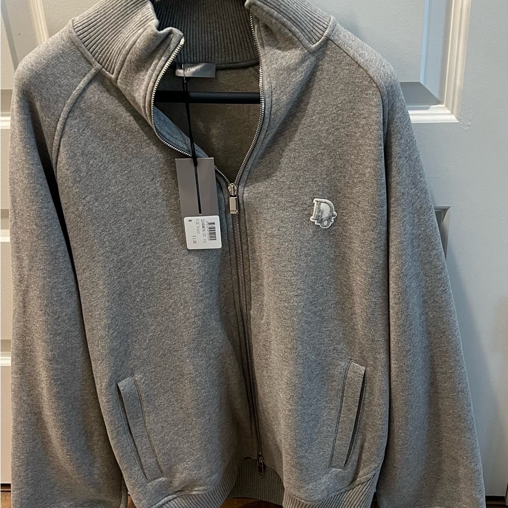 Gray Christian Dior Men's Zip Up Sweater with Logo NEW